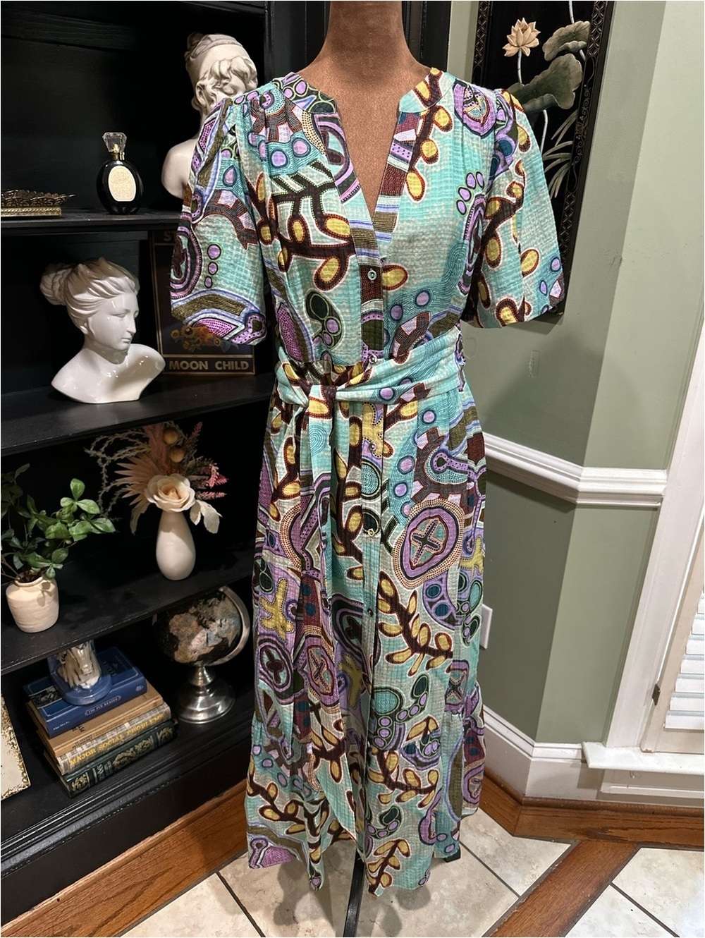 Marie Oliver Barby Abstract Multicolor Linen Silk Viscose Seersucker Dress